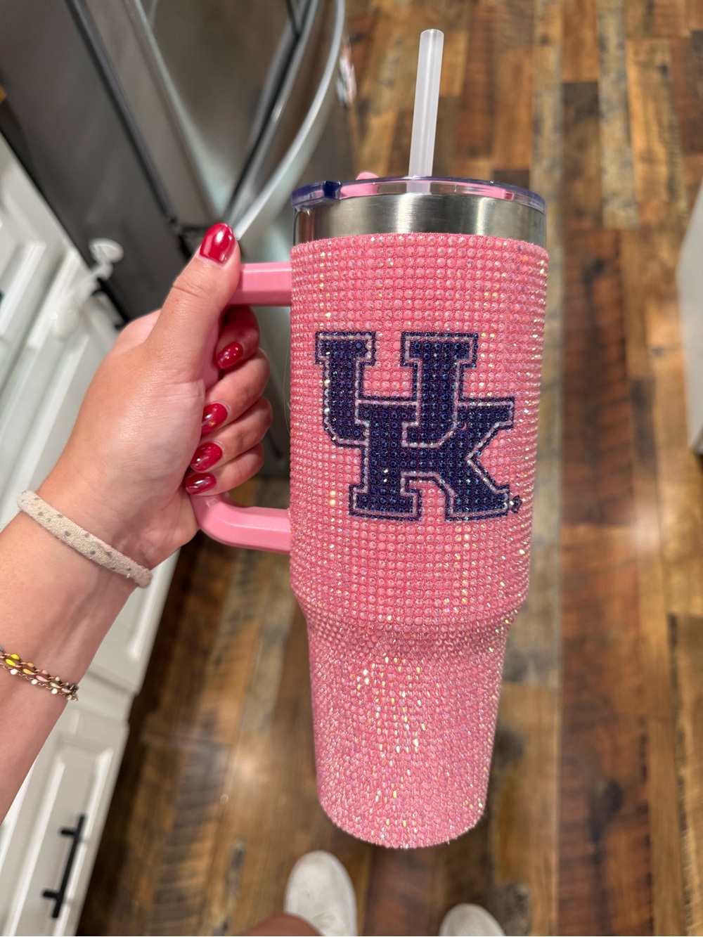 Pink Rhinestone UK Logo Insulated Tumbler with Handle